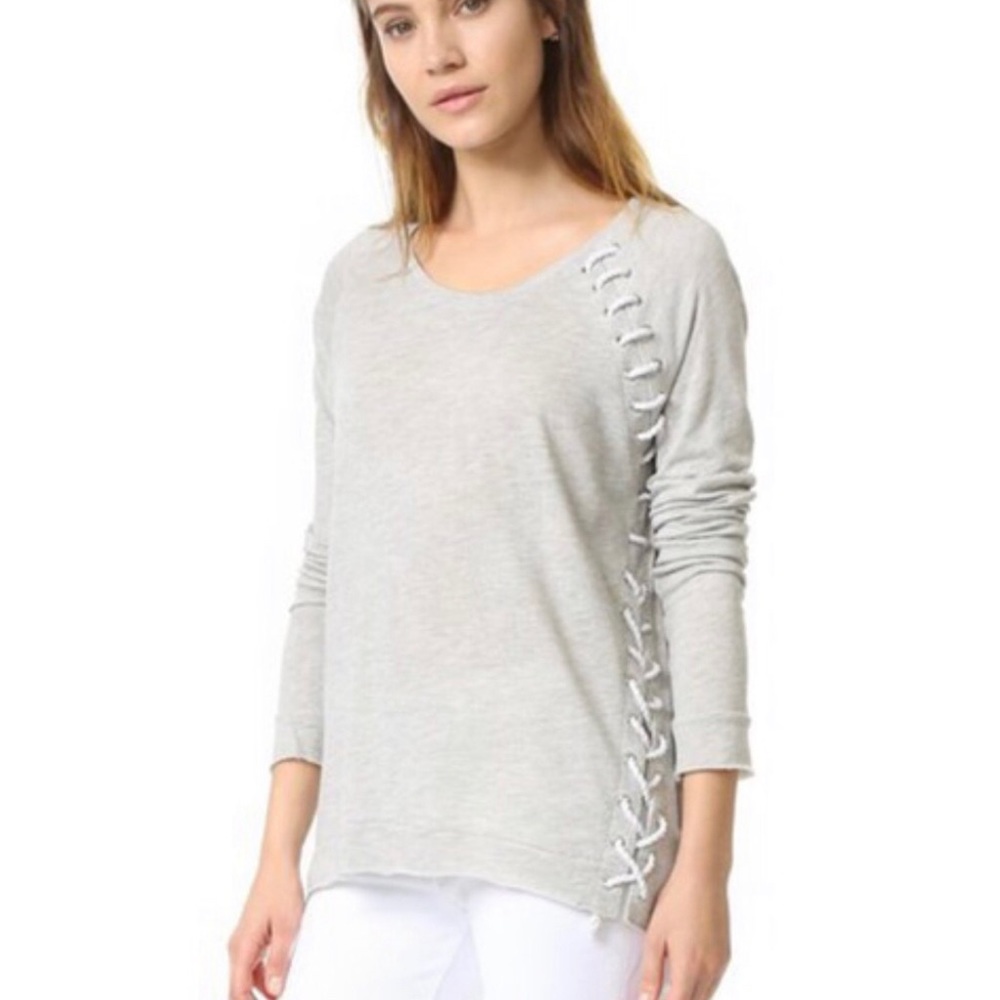 GENERATION LOVE Lace-Up Long Sleeve Top Grey Size Small
